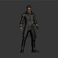 Man Wearing Long Dark Coat With Yellow Accents Sunglasses Gloves And Boots