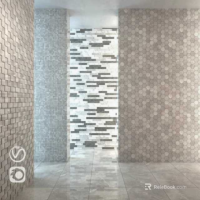 Modern Wall Tiles With Square Hexagonal And Striped Patterns For Interior Design 3d model