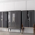 Modern Black Wine Cabinets With Glass Doors Gold Accents And Legged Design