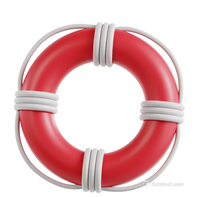Red Lifebuoy Decorative Ornament Set With White Straps For Home Decoration 3d model 