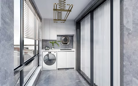 Modern Balcony Home Balcony Washing Machine Washing Machine Cabinet Laundry Cabinet 3d model