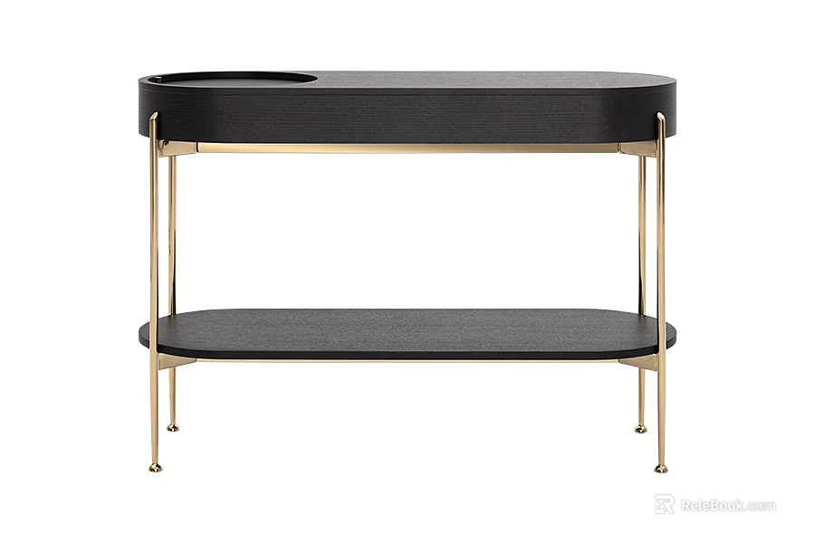 Modern Black Console Table With Gold Metal Frame And Double Tier Design 3d model 