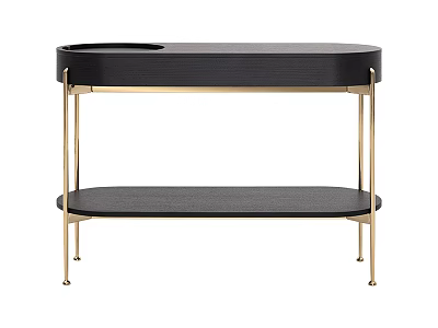 Modern Black Console Table With Gold Metal Frame And Double Tier Design 3d model