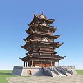 Traditional Chinese Ancient Pagoda With Multi Tiered Structure Stone Base And Overhanging Eaves