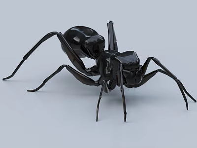 Realistic Black Ant Sculpture Made Of Metallic Material With Intricate Details 3d model