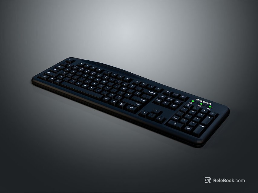 Black Full Size Ergonomic Computer Keyboard With Green LED Indicators Standard Layout And Sleek Design 3d model 