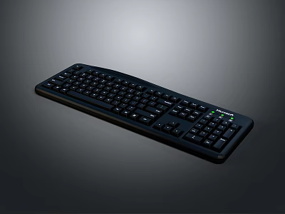 Black Full Size Ergonomic Computer Keyboard With Green LED Indicators Standard Layout And Sleek Design 3d model