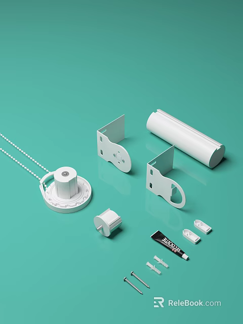 White Metal Hardware Parts With Chain Bracket Base Tube Knob And Label Arrangement 3d model 