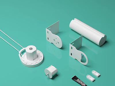 White Metal Hardware Parts With Chain Bracket Base Tube Knob And Label Arrangement 3d model