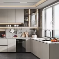Modern Open Concept Kitchen Interior With Island Counter Cabinets And Appliances