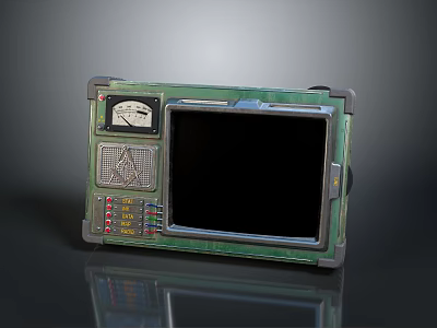 Vintage Green Control Panel With Black Screen Gauge And Colored Buttons 3d model