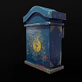 Blue Chest of Drawers with Sun Moon and Stars Decorative Patterns and Yellow Trim