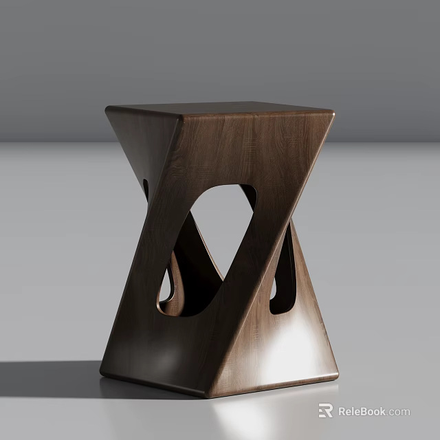 Modern Wooden Single Chair With Geometric Cutout Design And Sleek Finish 3d model 