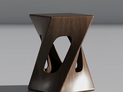 Modern Wooden Single Chair With Geometric Cutout Design And Sleek Finish 3d model