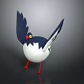 Cartoon Bird Character 3D Model With Blue White Body Red Legs Yellow Eyes Spread Wings