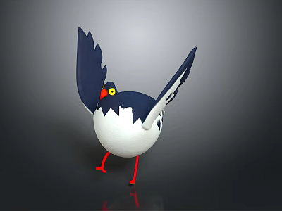 Cartoon Bird Character 3D Model With Blue White Body Red Legs Yellow Eyes Spread Wings 3d model