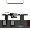 Modern Desk Interior Design With Brown Leather Chair Transparent Stools Table Lamp And Papers