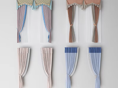 Colorful Striped Curtains With Valance And Drapery For Home Interior Design 3d model