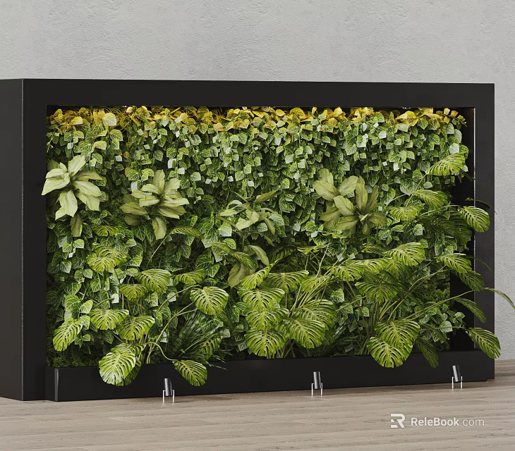 Interior Green Wall Design With Various Plants In Black Frame 3d model