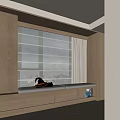 Cozy Bay Window Cabinet With Cushioned Seat Blinds Curtains Decorative Item And Bookshelf