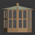 Outdoor Octagonal Wooden Gazebo Structure With Lattice Windows And Peaked Roof Top