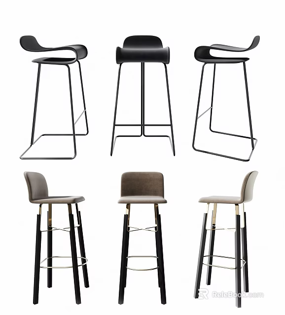 Modern Bar Stools With Black And Light Color Designs And Metal Frames 3d model