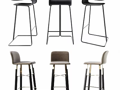 Modern Bar Stools With Black And Light Color Designs And Metal Frames 3d model