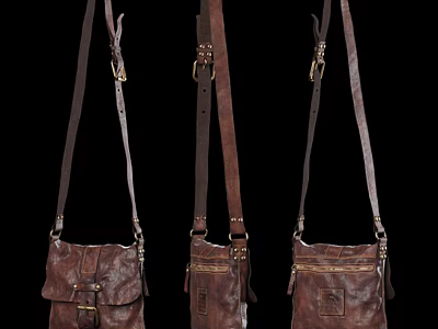 Brown Leather Crossbody Bags With Long Shoulder Straps Metal Buckles And Various Pocket Designs 3d model