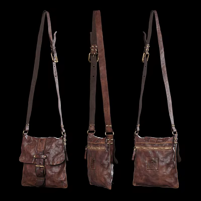 Brown Leather Crossbody Bags With Long Shoulder Straps Metal Buckles And Various Pocket Designs 3d model