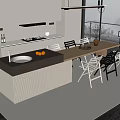 Elegant Modern Kitchen Bar Counter With Cabinets Table And Dining Chairs 3d model