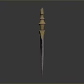 Ornate Ancient Weapon With Golden Decorative Pommel And Carved Steel Blade Design