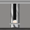 Modern Fireplace With Marble Accent And Black Vertical Column Pebble Base Burning Flames