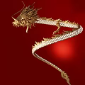Beautiful Golden Reptile With Long Winding Scaled Body On Red Background