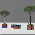 Colorful Outdoor Chair Design Between Two Potted Trees Modern Setup