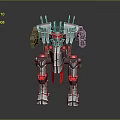 Red And Silver Mechanical Robot With Sturdy Metallic Armor And Detailed Structure