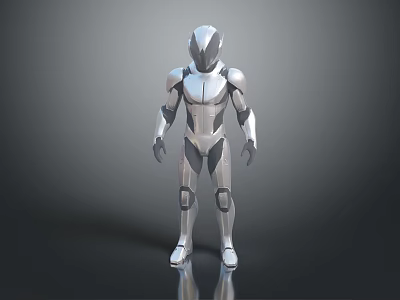 Silver Metallic Robot Character With Humanoid Structure Standing And Reflective Surface 3d model