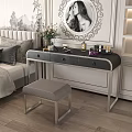 Elegant Modern Dressing Table With Stool Cosmetics Flower Vase And Round Mirror