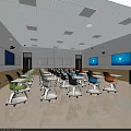Modern School Classroom With Colorful Student Desks Interactive Whiteboards And Projector Screens