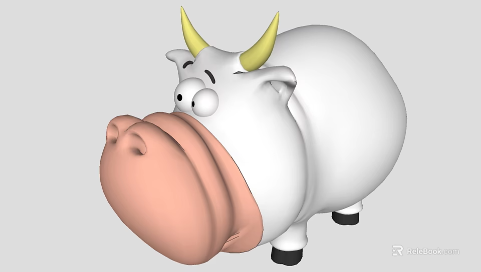 3D Cartoon Cow Character With Yellow Horns Pink Nose And Black Hooves 3d model 