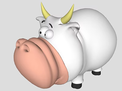 3D Cartoon Cow Character With Yellow Horns Pink Nose And Black Hooves 3d model