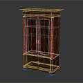 Red Carved Wooden Cabinet With Glass Doors And Multiple Storage Shelves