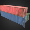 Colorful Shipping Containers Stacked With Open Blue Door Red And Green Panels