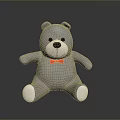 Gray Plush Teddy Bear With Red Bow Tie Soft Stuffed Toy For Kids