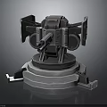 Futuristic Mechanical Automated Turret Weapon With Rotating Base Twin Barrels And Metallic Armor
