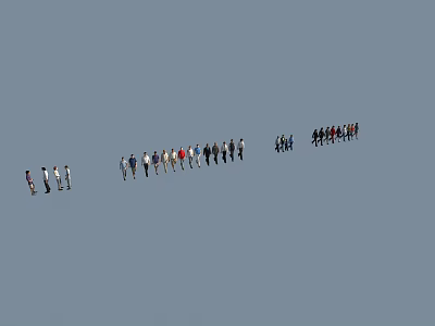Group of People Standing in Line Under Clear Sky in Open Outdoor Space 3d model