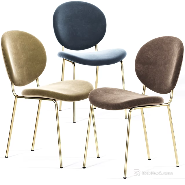 Modern Single Velvet Chairs With Gold Metal Legs And Various Colors 3d model 