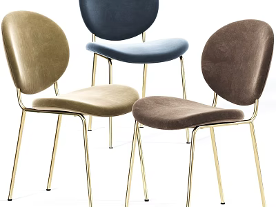 Modern Single Velvet Chairs With Gold Metal Legs And Various Colors 3d model