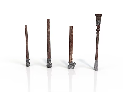 Architectural Columns With Four Various Designs Brown Color Decorative Bases And Carved Tops 3d model