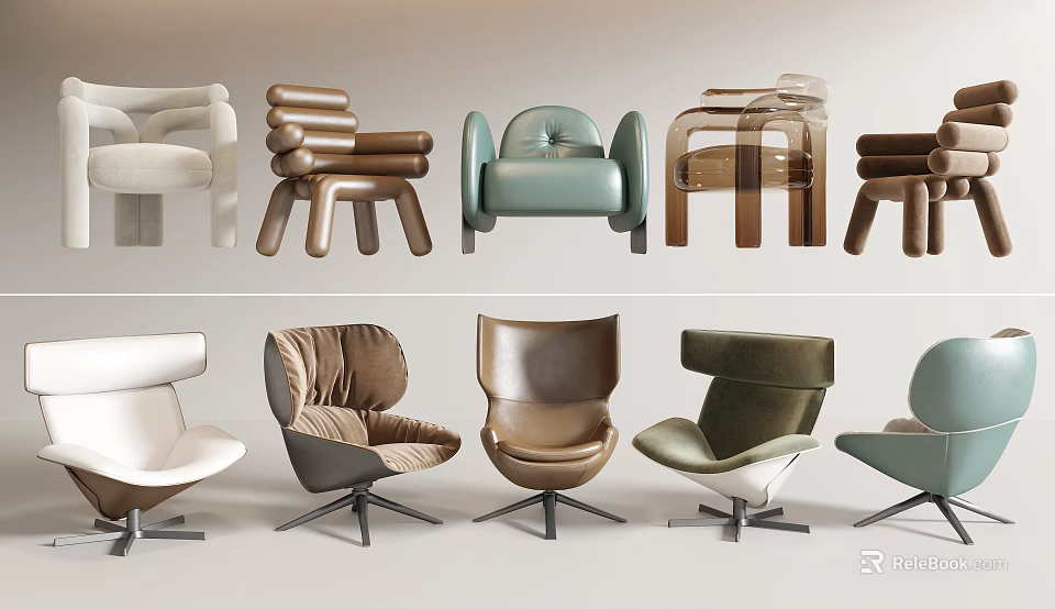 Modern Leisure Accent Chairs With Diverse Styles And Color Options For Home Decor 3d model 