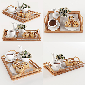 Nordic food tea set tea tray cake 3d model